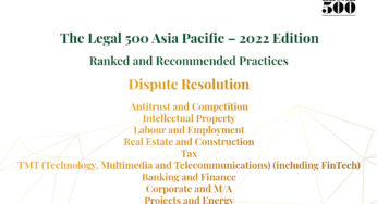 The Legal 500 Asia Pacific – 2022 Edition, Ranked and Recommended Practices